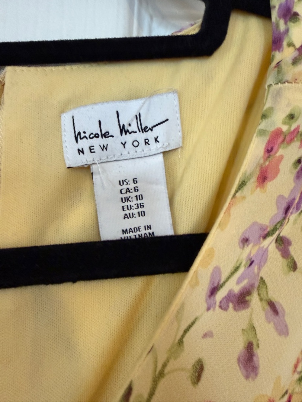 NWT Nicole Miller New York Butter Yellow Floral Tie-Waist Dress (Size: 6) - Picture 3 of 4